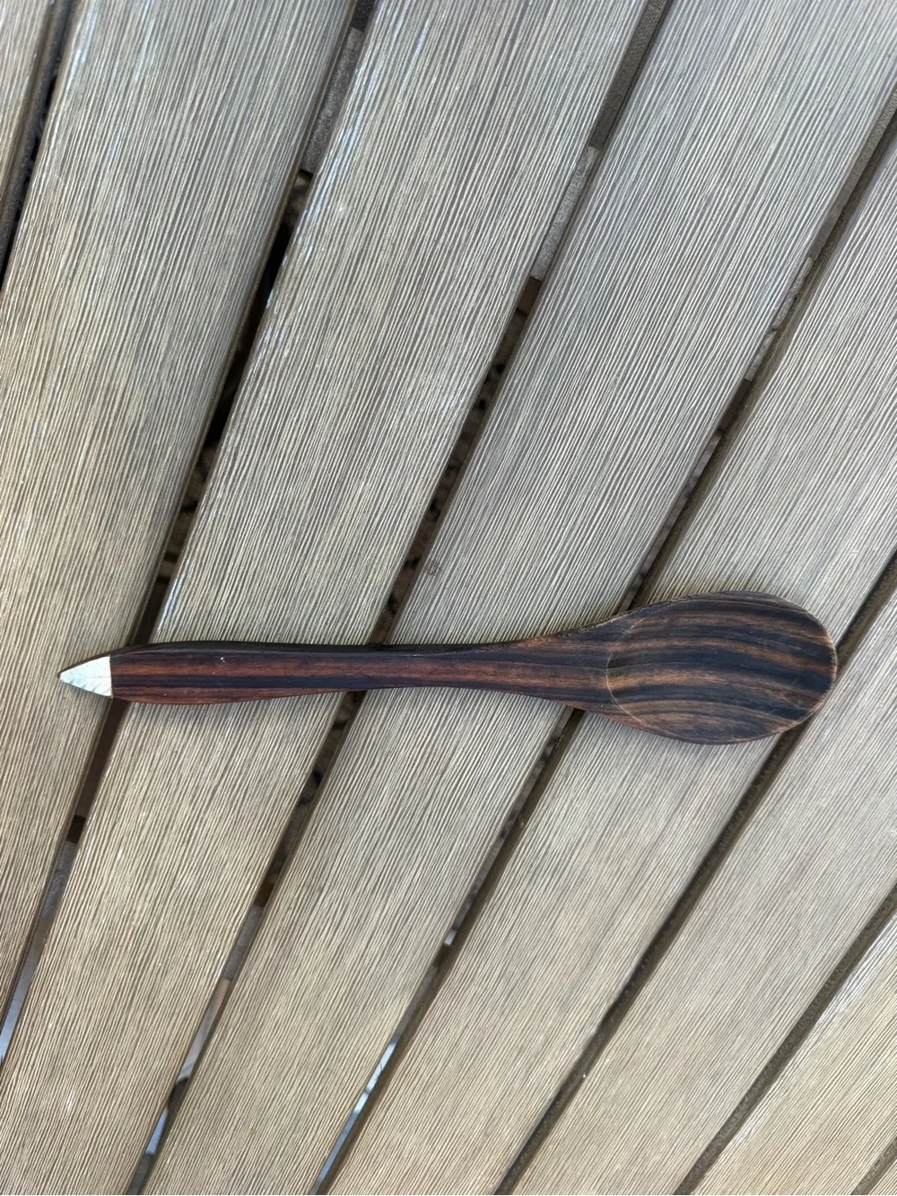Hand Carved Exotic Wood Serving Spoon Mother of Pearl Inlay Handmade